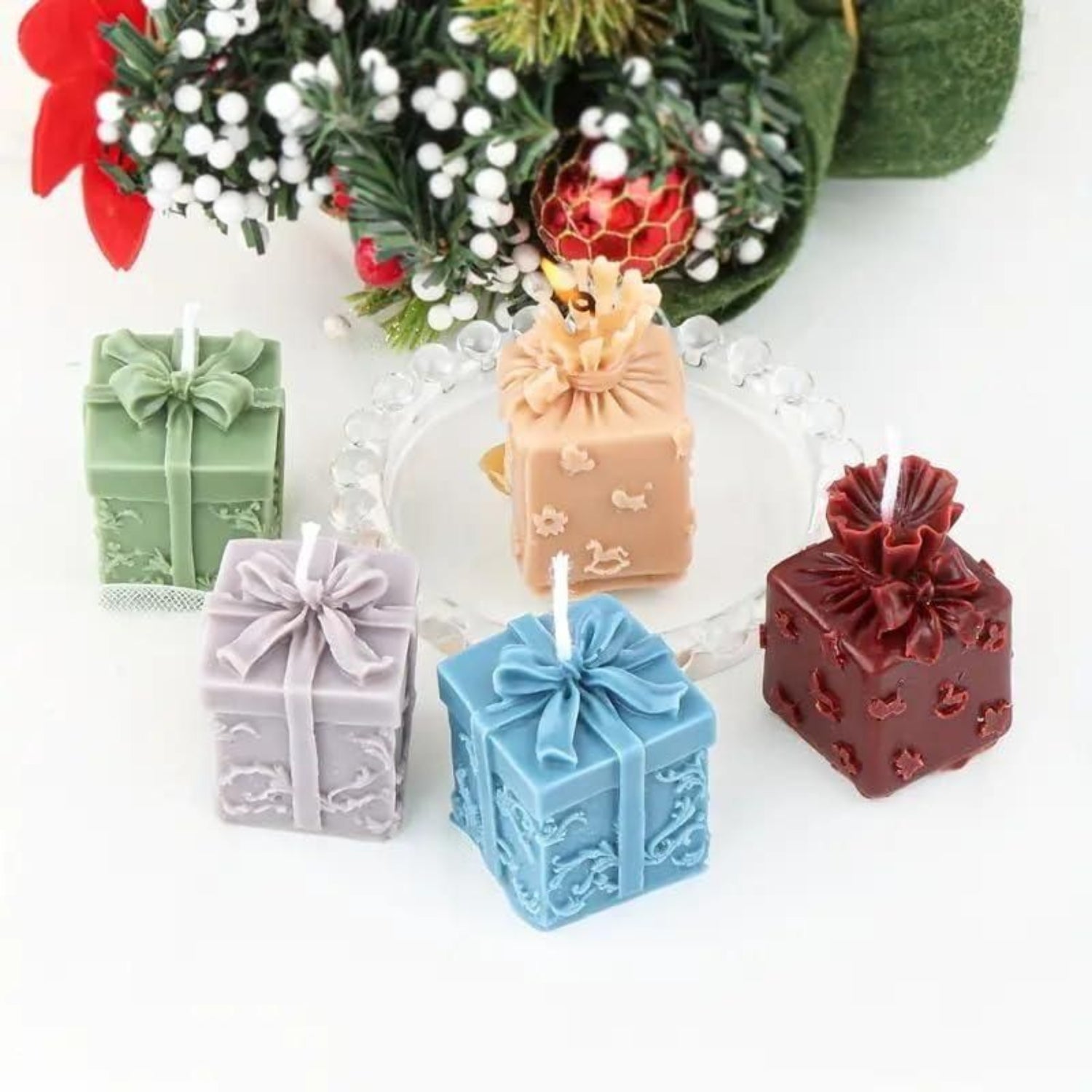 Wax Gift Shape Candle for Home Decor (5 pcs, Multicolor)