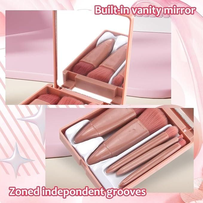 5 in 1 Makeup Brush Set with Mirror Case